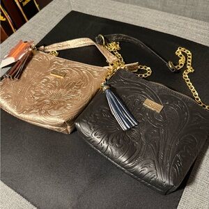 Angelozano Luxurious Black and Rose Gold Leather Crossbody Bags